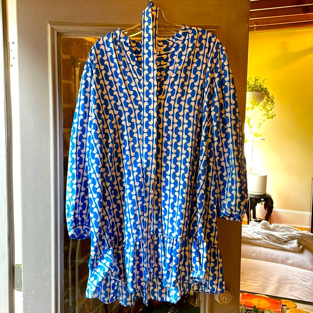 Zara Blue and Cream Dress, Large